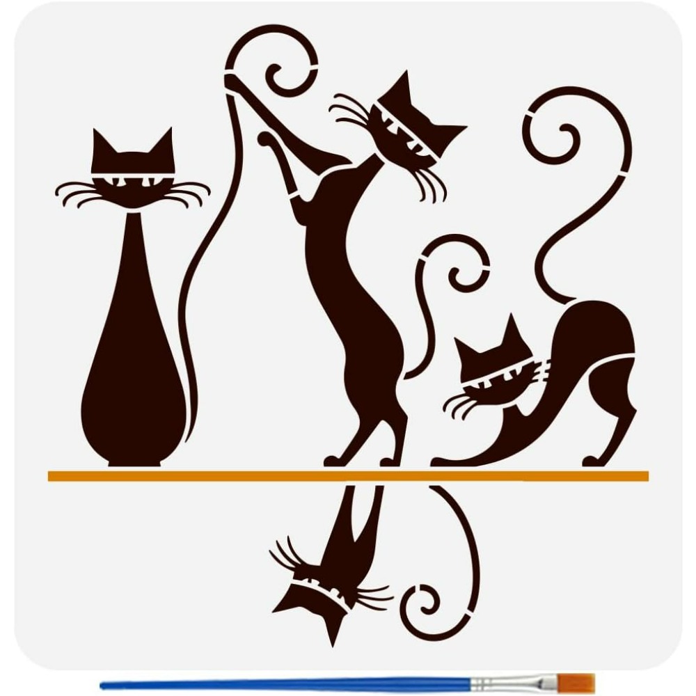 Photography Geometry - Geometrische Katzenmuster-Malschablone mit Pinsel, 30 x