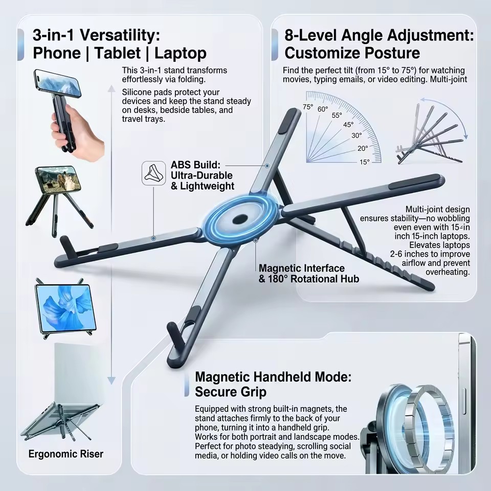 Photography Basics - Tragbarer Magnetischer Handyhalter & Selfie-Stick 3-in-1